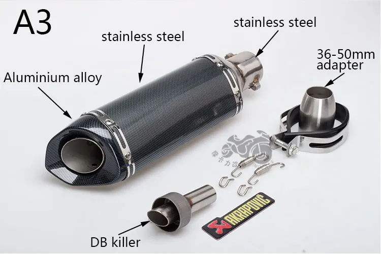 51 мм мотоцикл Akrapovic Модифицированная выхлопная труба косой маленький шестиугольный алюминиевый сплав нержавеющая сталь имитация углеродного волокна