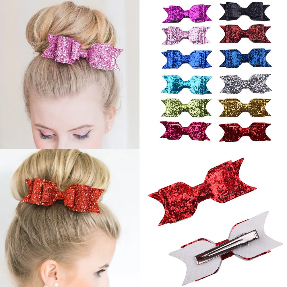 Yundfly 5pcs/lot Fashion Girls Women Hair Clips Lady Sequin Big Bowknot Barrette Hairpin Kids Adult Hair Bow Accessories