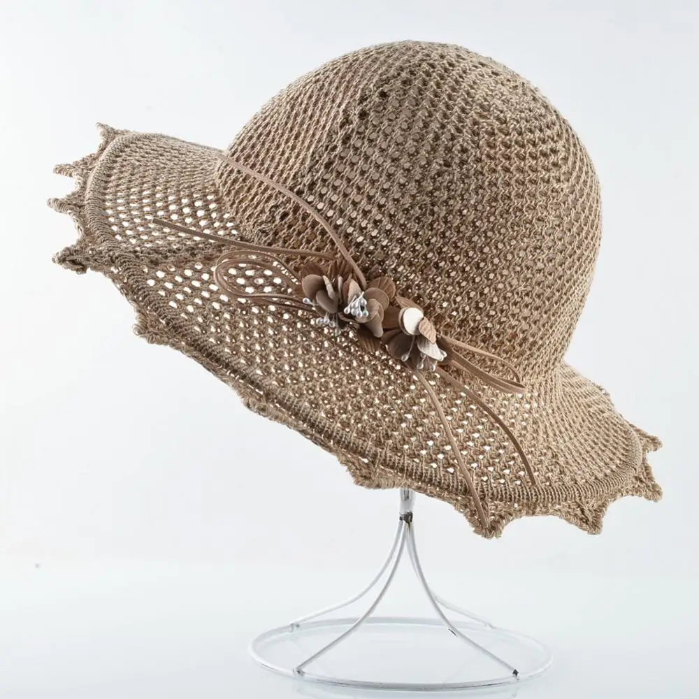 Шляпка от солнца женская Соломенная модная пляжная Панама с широкими полями