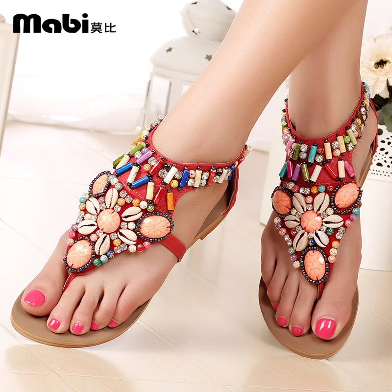 Новое поступление сандалии женские Вьетнамки с кристаллами в богемном стиле