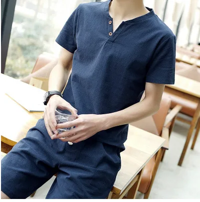 Модные летние шорты комплект из 2 предметов мужские комплекты футболка льна и