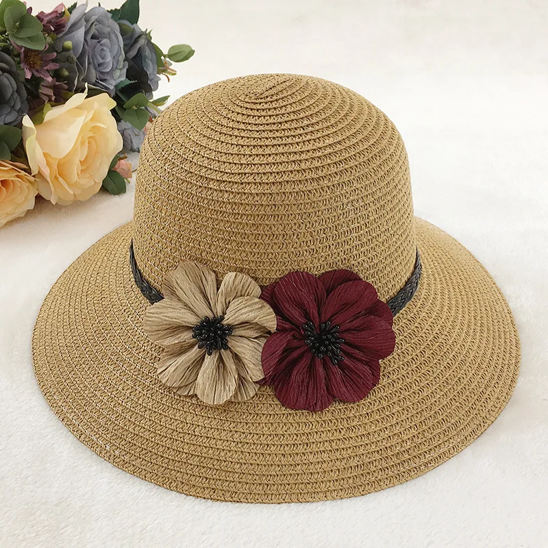 Женская Солнцезащитная шапка двухцветная шляпа с широкими полями и цветком