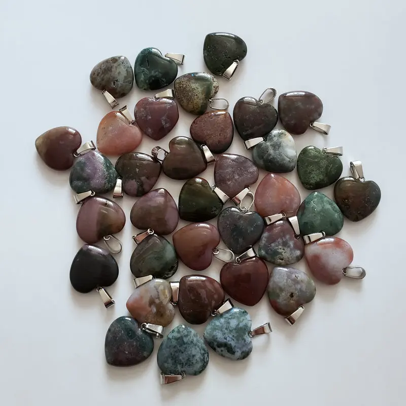 Indian agate 50 шт./лот хорошее качество ассорти Сердце Подвески из природного камня Подвески для изготовления ювелирных изделий 20 мм модный подарок - Окраска металла: Indian agate