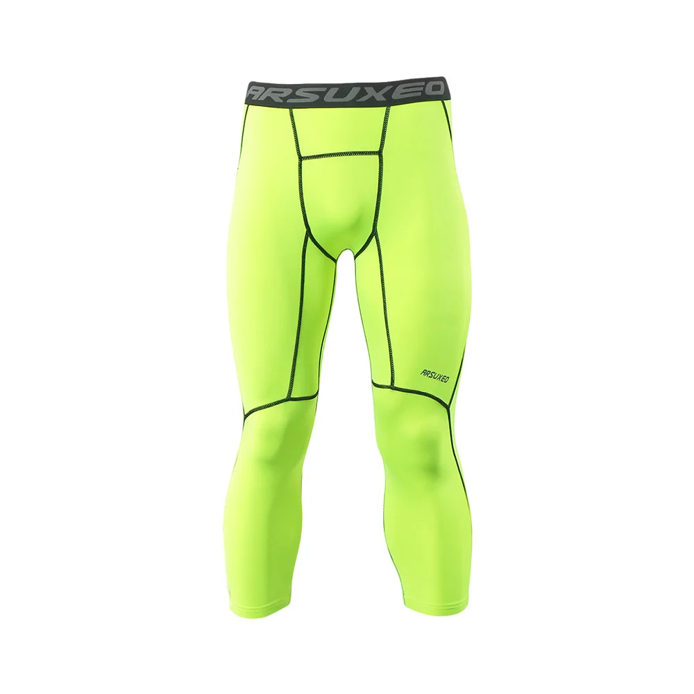 green ARSUXEO мужские спортивные Камуфлированные облегающие штаны базовый слой 3/4 беговые колготки фитнес активные тренировочные брюки K75 - Цвет: green