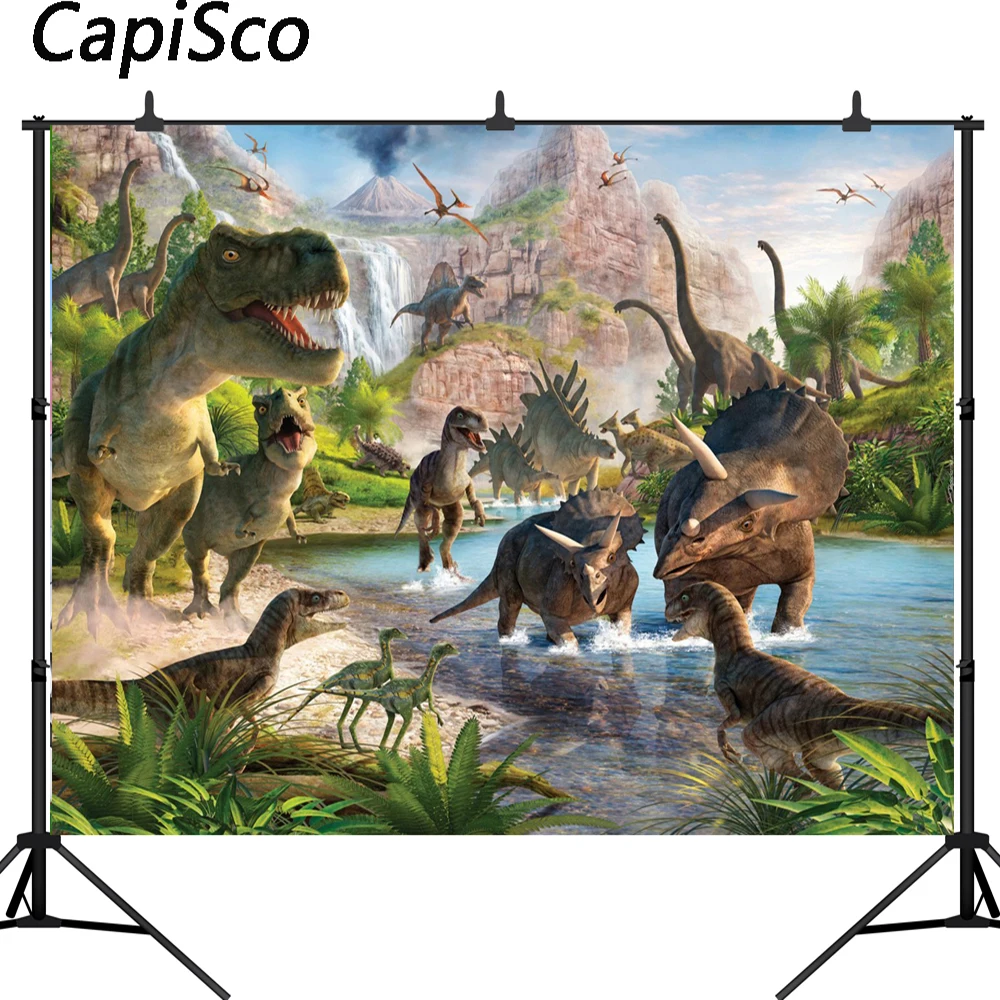

Capisco Jurassic World Photography Backdrop Dinosaur Safari Jungle Party Backdrops for Birthday Decorations Photo Background
