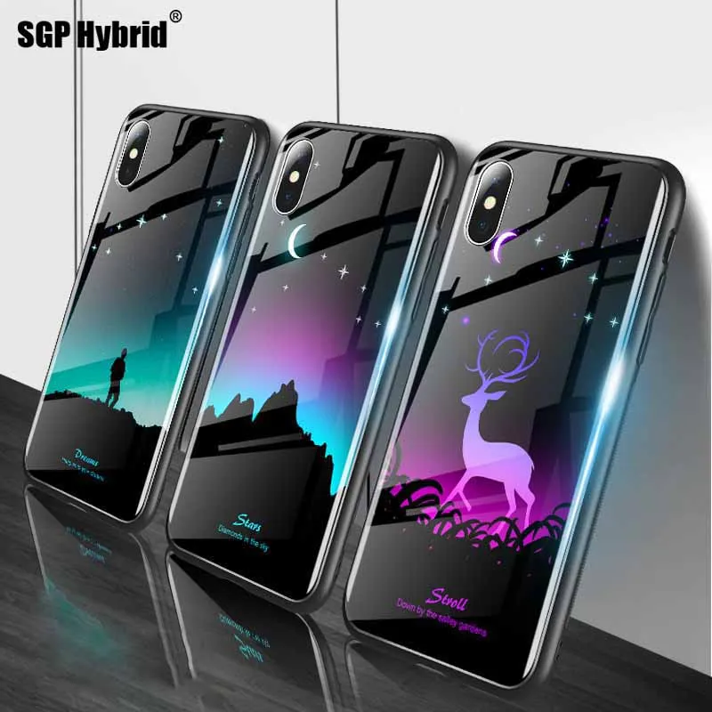 Светящийся чехол из закаленного стекла для iPhone XR X XS Max Роскошный тонкий мобильных