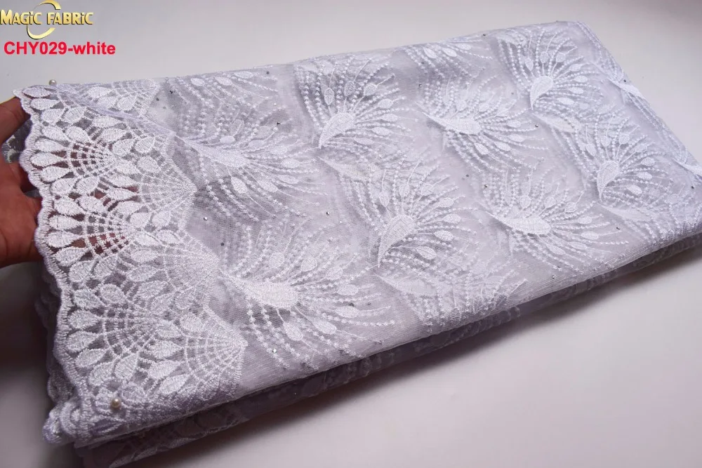 

2017 Latest African French Lace Fabric High Quality African Tulle Lace with stones and beads Fabric For Wedding CHY029