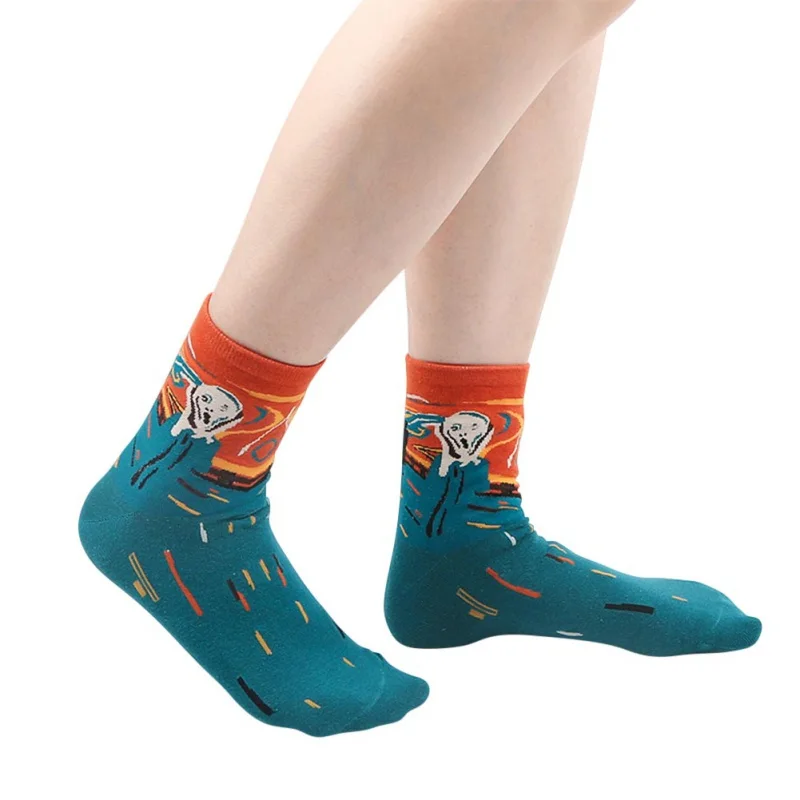Новое поступление хлопковые художественные носки с масляными рисунками мужские