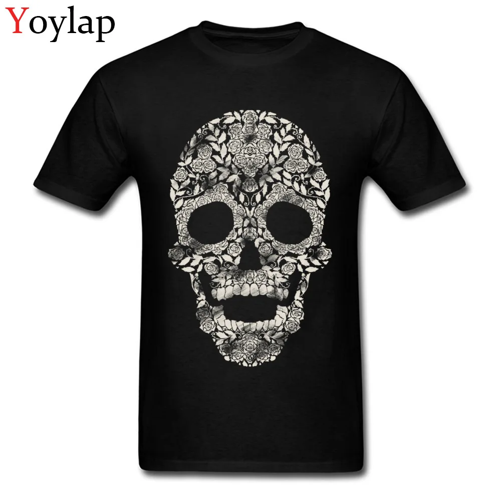 

Fantastic Floralia Skull Floral Design Men T Shirt Art Print Tops 100% Cotton Clothing Casual Style Crew Neck