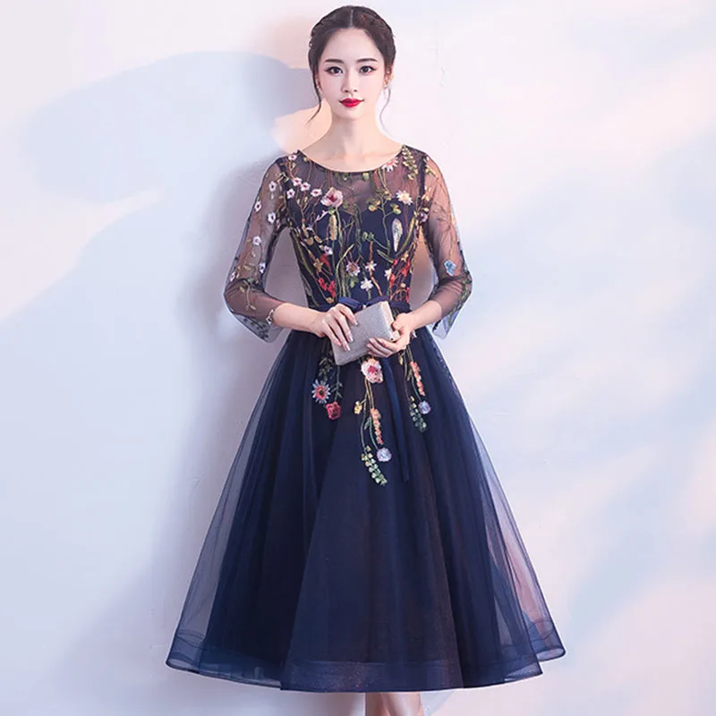 Champagne Women Cocktail Mini Dress Lace Vestido De Noche Elegante Embroidery Flower Formal Gown Sexy Belt Robe De Soiree