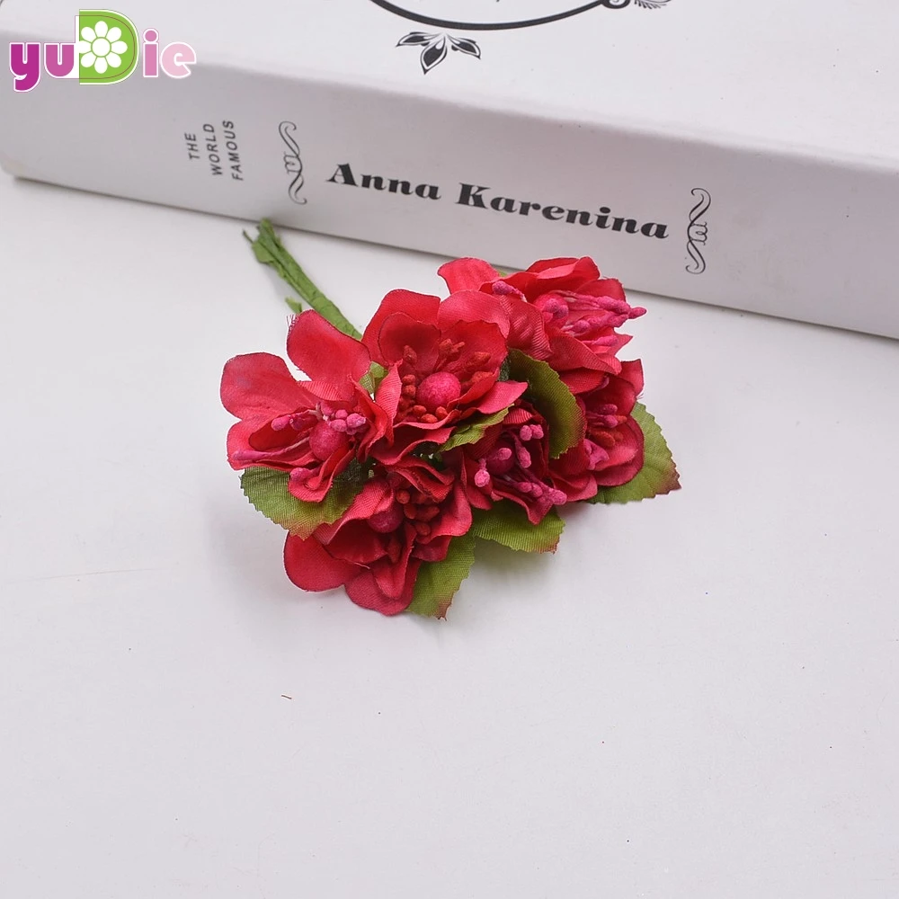 rose Red Шелковый цветок, 6 шт./партия, искусственный цветок для свадьбы, украшение для дома, букет невесты ручной работы, искусственный цветок вишни - Цвет: rose Red