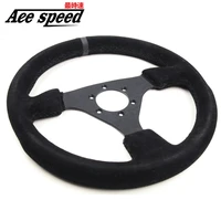 13inch 330mm racing steering wheel leather black sutures steering wheel flat racing steering come with horn button