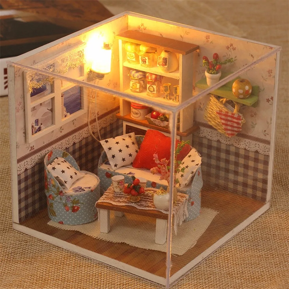 Деревянная кукольный дом мебель DIY Миниатюрная модель 3D деревянные миниатюры комната сцена головоломка кукольный домик игрушки для детей Подарки k318