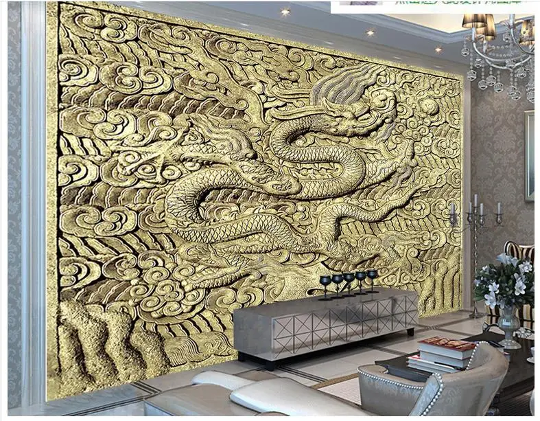 Пользовательские 3d фото обои настенные фрески резьба по камню Дракон зерна