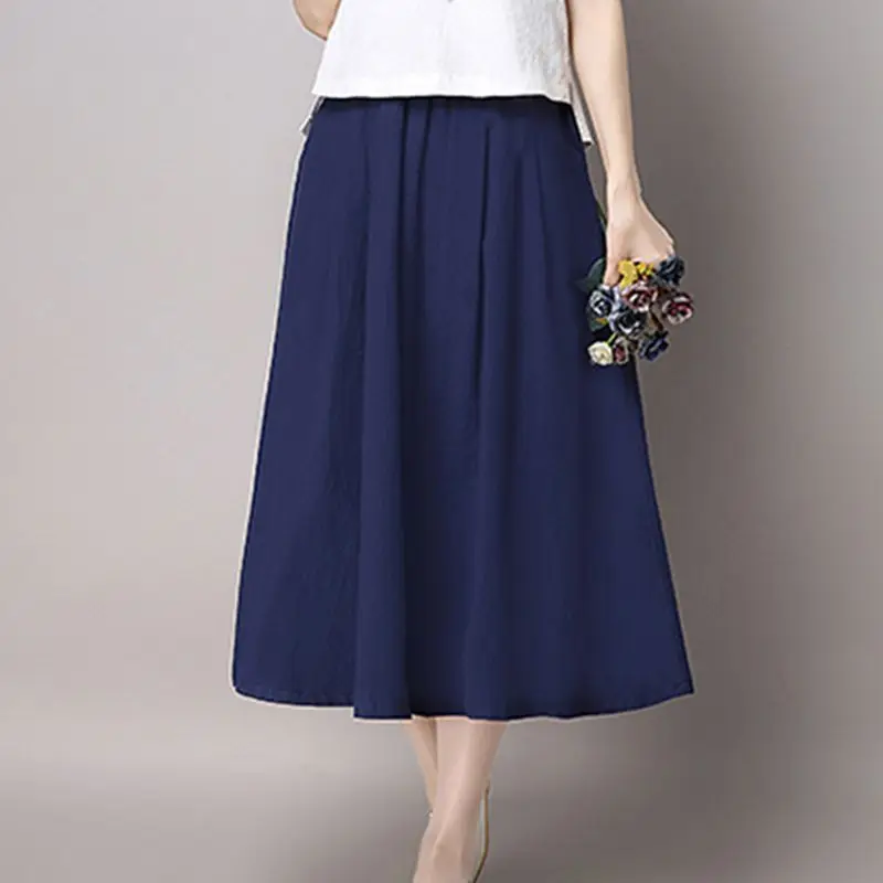 2017 Hot Selling Summer Women casual Linen Skirts Cotton Loose Waist Slim Fit Thin Cute A-Line Solid Natural Blue Skirt | Женская одежда