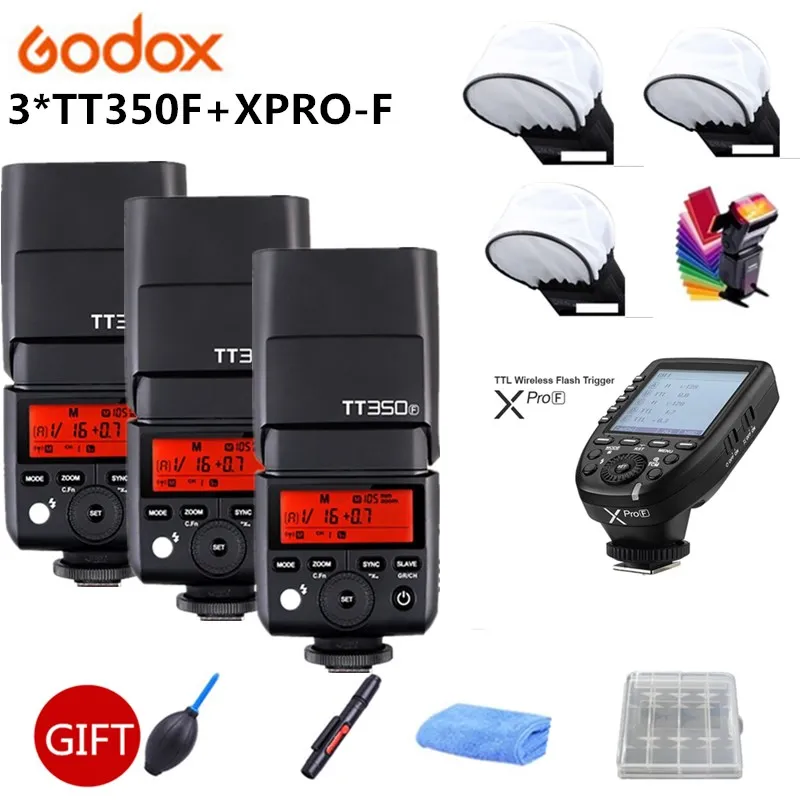 3x Godox TT350F ttl 2 4G 1/8000 s Мини Вспышка + Xpro-F для ЖК-дисплея с подсветкой Fujifilm Fuji