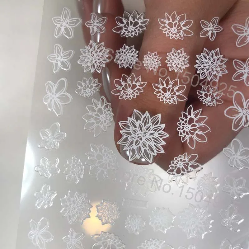 3D на щиколотке золото белый черный наклейки для ногтей цветы украшения дизайн