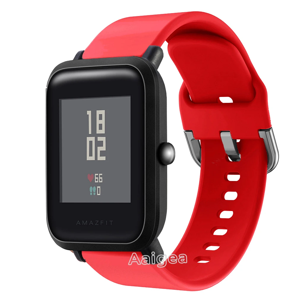 Красный 20 мм силиконовый ремешок для часов Ремешок Для Xiaomi Huami Amazfit Bip Смарт часы замена Мужские t спортивный браслет ремешок для мужчин и женщин - Цвет: Красный