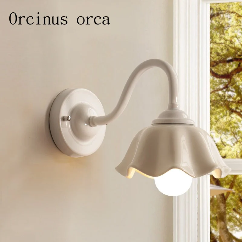 Korean modern simplified ceramic wall lamp living room dining Mediterranean pastoral personality white | Лампы и освещение