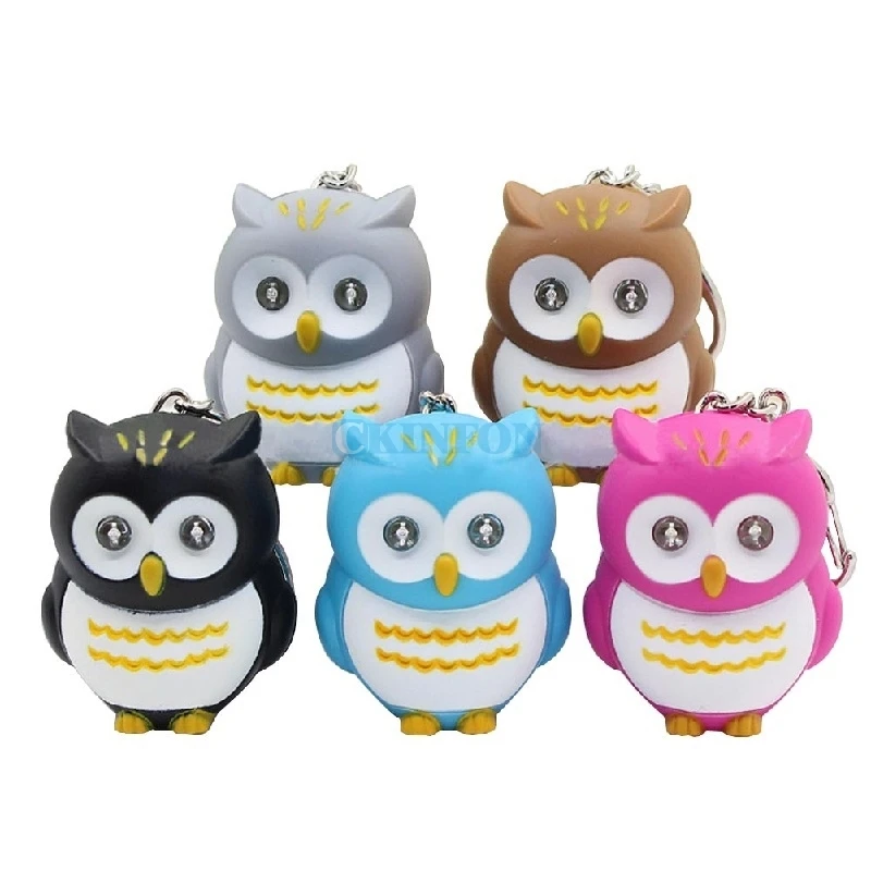

DHL 200PCS Cartoon Led Flashlight Torch Owl Key Rings Key Chain Pendant Toy Gifts with Sound