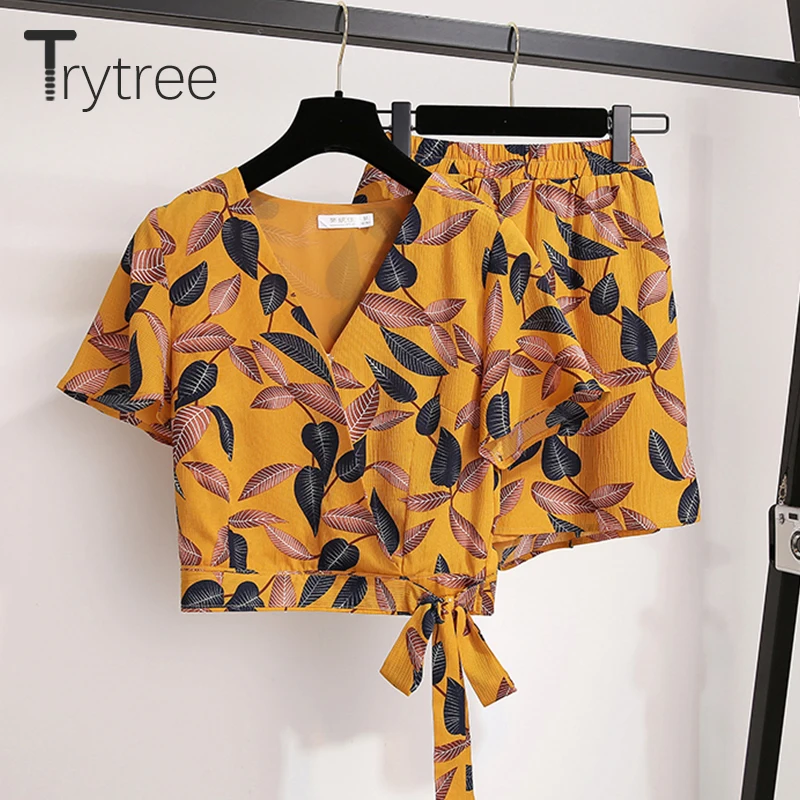 Trytree/летний женский комплект из двух предметов повседневный топ с v-образным