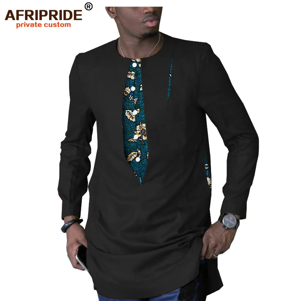 Рубашка мужская с длинным рукавом круглым вырезом 100% хлопок|Африканская одежда| |