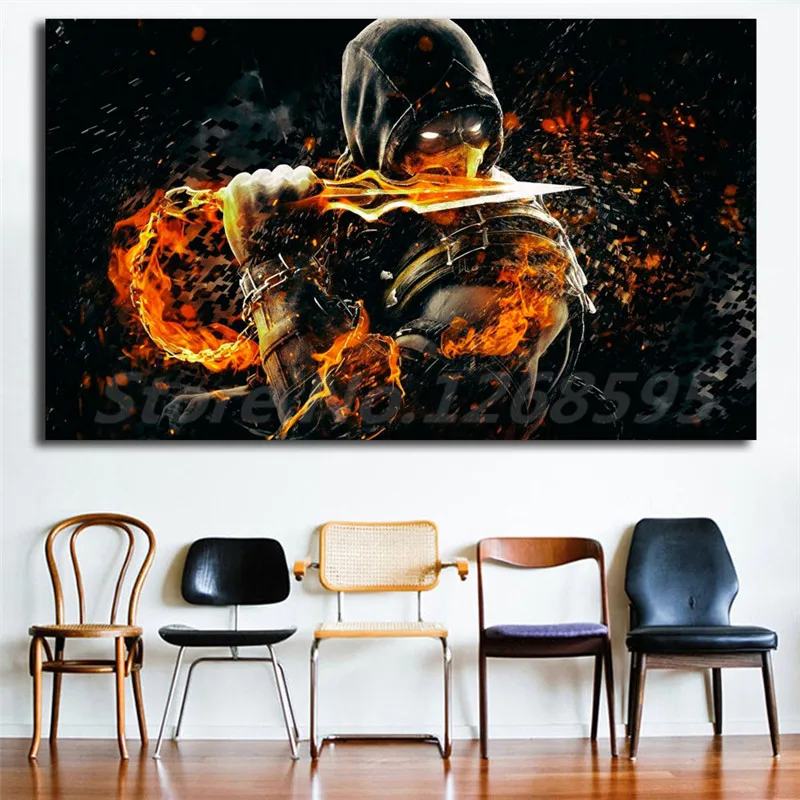Плакаты на холсте Mortal Kombat Scorpion On Fire настенные картины для офиса гостиной домашний