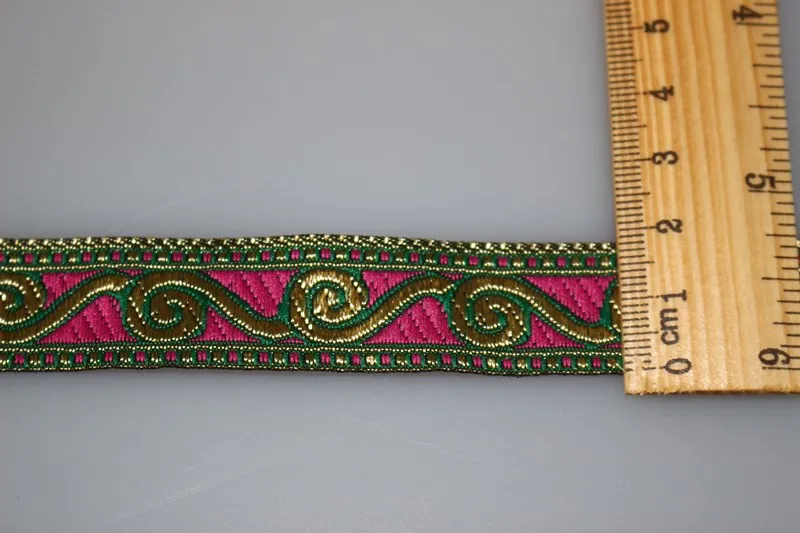 20 ярдов/Лот тканая жаккардовая лента 2 см Золотой Фон розовый геометрический узор