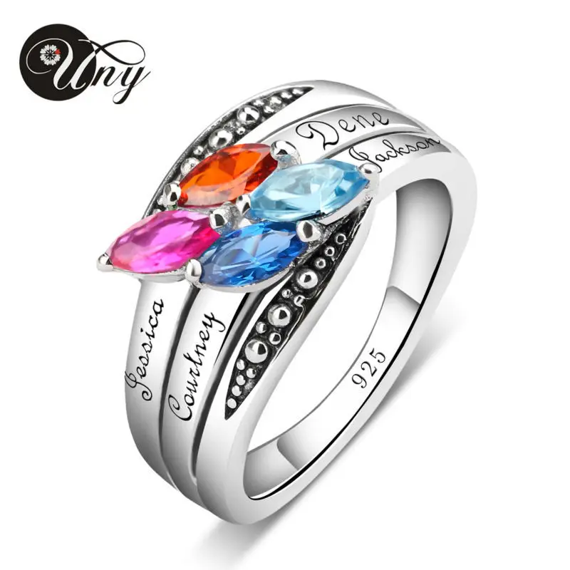 Pаспродажа Uny Кольца мам персонализированные Rock N Rose 925 серебро на заказ гравировки Diy камень Кольца Faimly Фамильные BFF любовь Promise Ring