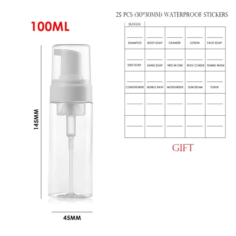 100ml 30/60/100/300 мл жидкое мыло пены бутылки многоразового использования с пеной бутылка ПЭТ путешествия ясно, держатель для дезинфицирующего средства для рук бутылки - Цвет: 100ml