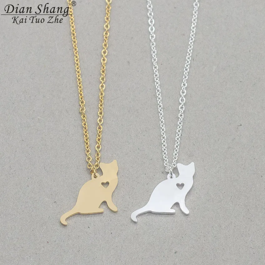 Fashion Feline Jewelry Cat Lover Necklace Stainless Steel Gold Silver Color Chain Collares Collier Children's Bff Gifts 2017 New| |