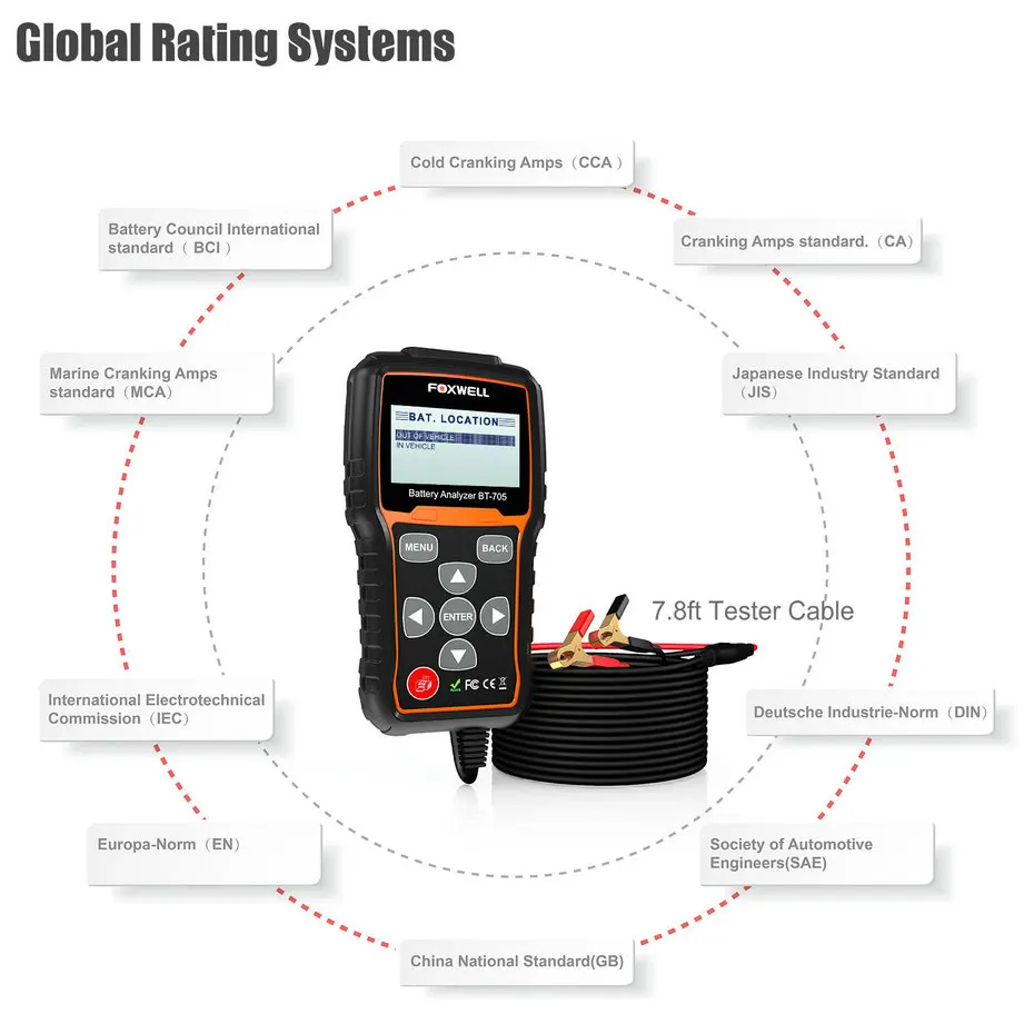 FOXWELL BT705 100-2000CCA Батарея анализатор тестер для автомобилей грузовых автомобилей малой грузоподъемности 12 V-24 V автомобиля сгибать и зарядки Системы диагностический инструмент