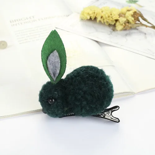 green hair clip 2 шт., 5 цветов, милая плюшевая подставка для девочек, кроличья шерсть, эластичные резинки, конский хвост, держатели для девочек, заколки для волос - Цвет: green hair clip