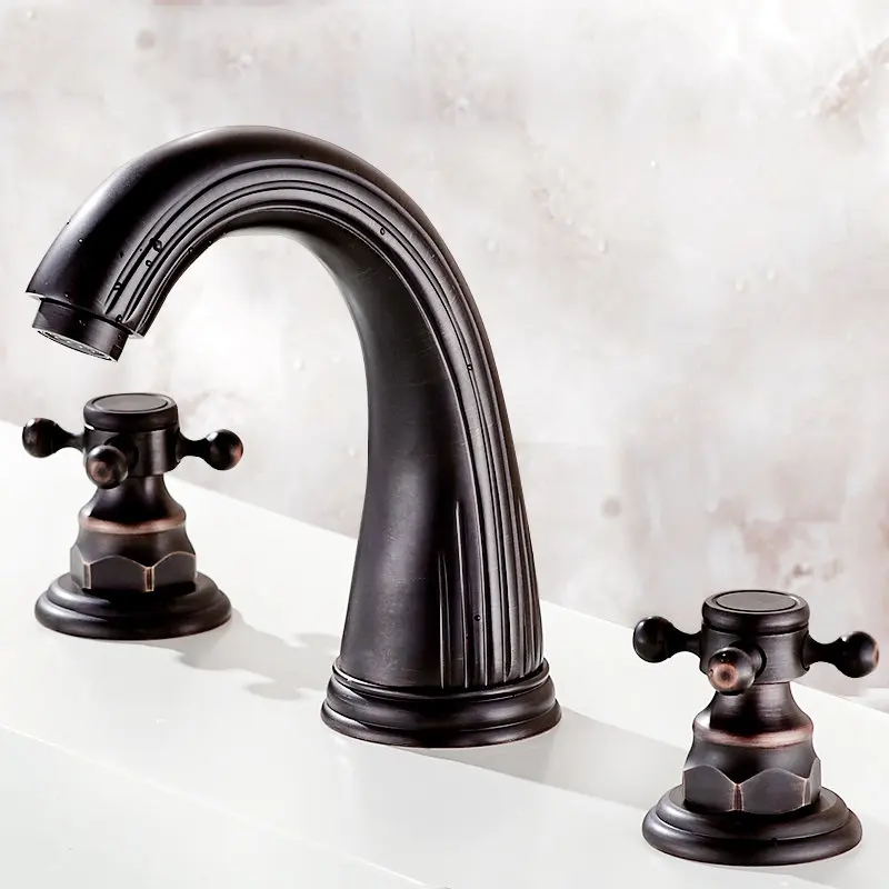 

Bathroom Basin Faucet Brass Sink Widespread Mixer Tap Deck Mounted Dual Handle 3 Hole Hot Cold Basin Faucet Torneira Banheiro