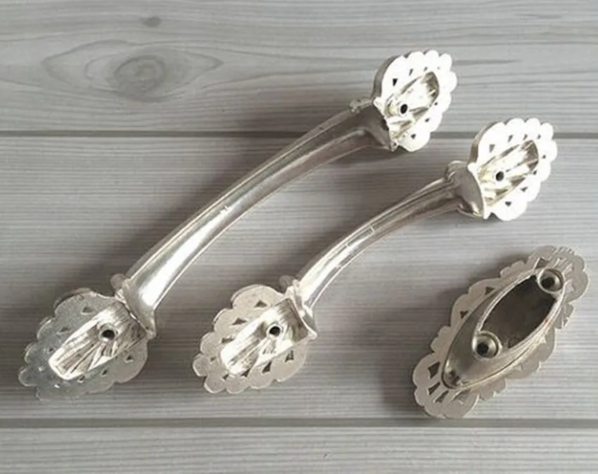 96 мм 128 европейские винтажные серебряные ручки для мебели античное серебро