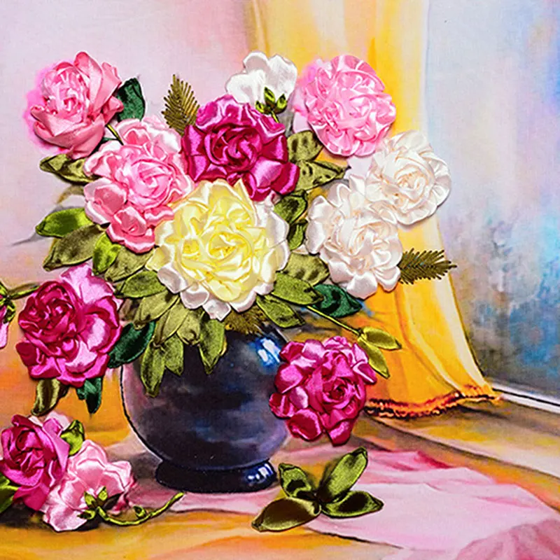 

45X50cm романтические чувства 3d вышивки крестом Комплект Незаконченный рукоделие ленты вышивка живопись моды домашний декор настенная живопи...