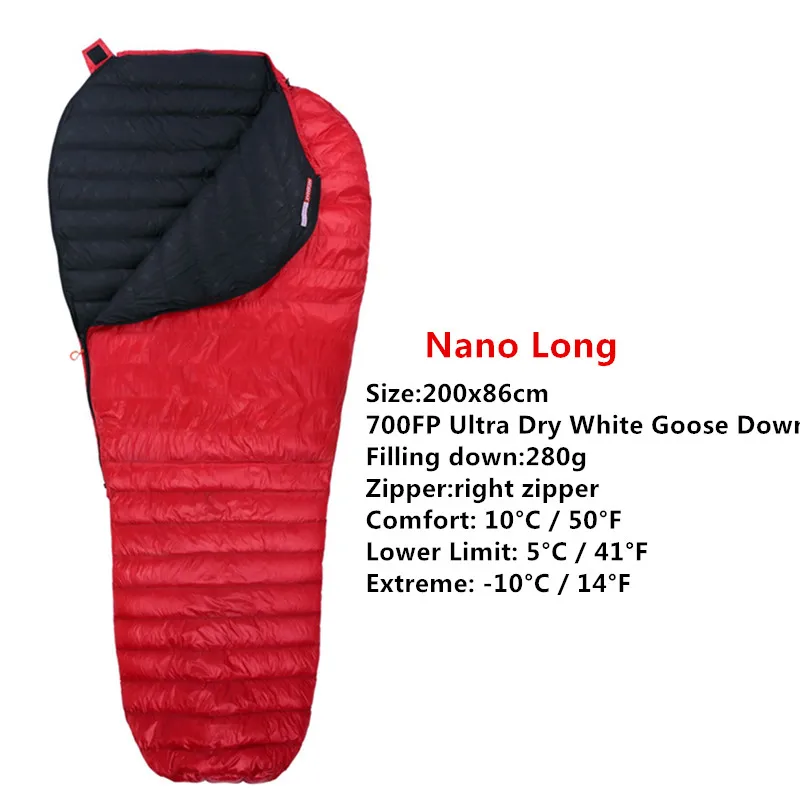 Nano Long 280g Red AEGISMAX уличный кемпинговый ультра-светильник для мам 95%, 800FP, спальный мешок на гусином пуху, весенний, осенний, зимний тент, светильник, спальный мешок - Цвет: Nano Long 280g Red
