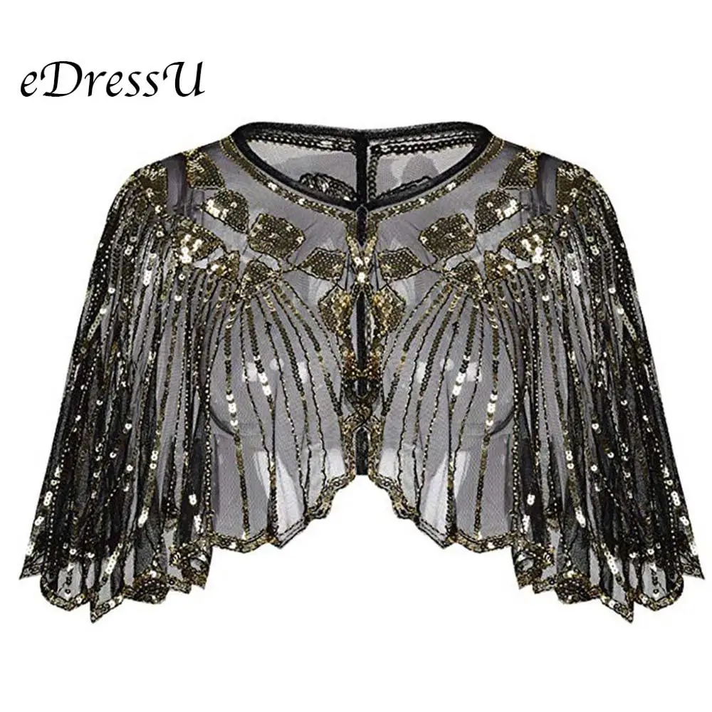 EDressU 1920-х вечерние накидки винтажная накидка с блестками болеро шаль бисером