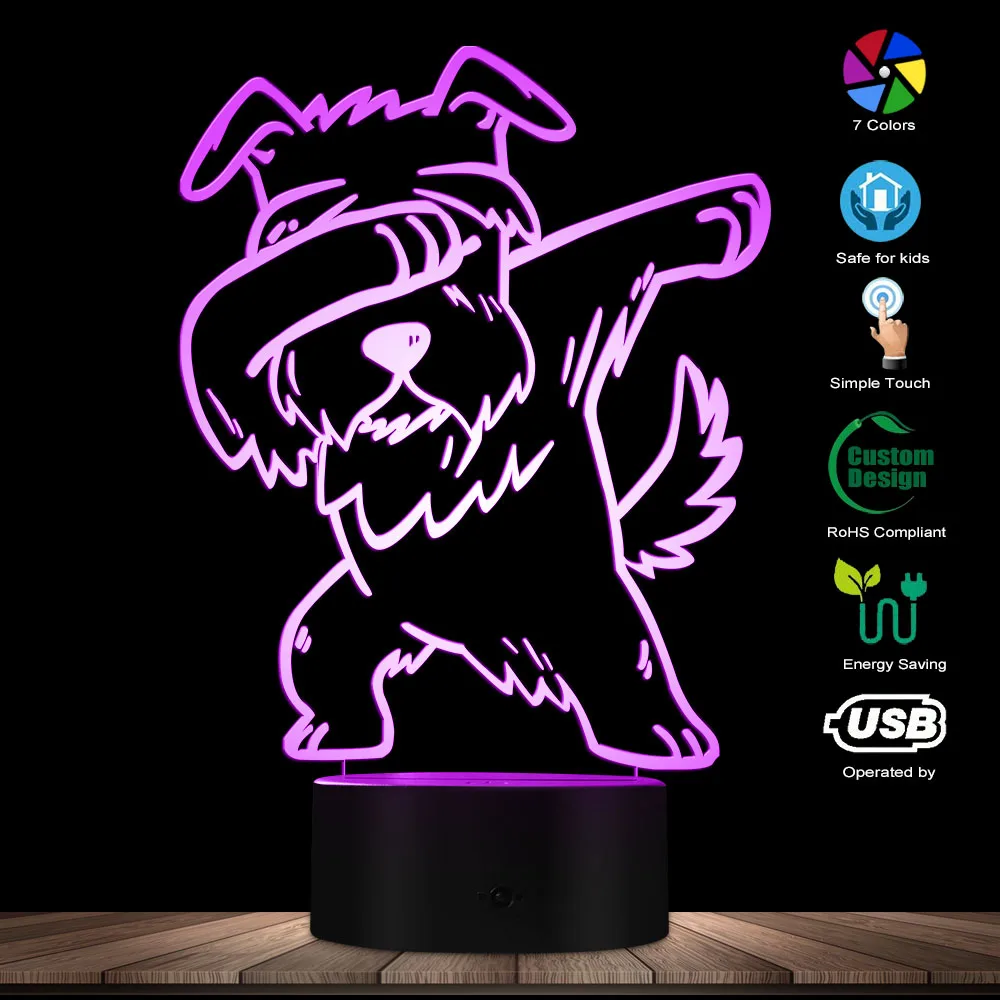 Светильник Dabbing Schnauzer с 3D оптической иллюзией современный ночник USB светящийся