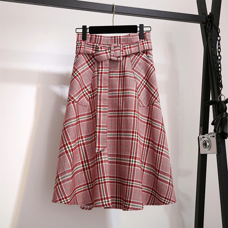 2020 модная трапециевидная клетчатая юбка с высокой талией миди юбки Женская