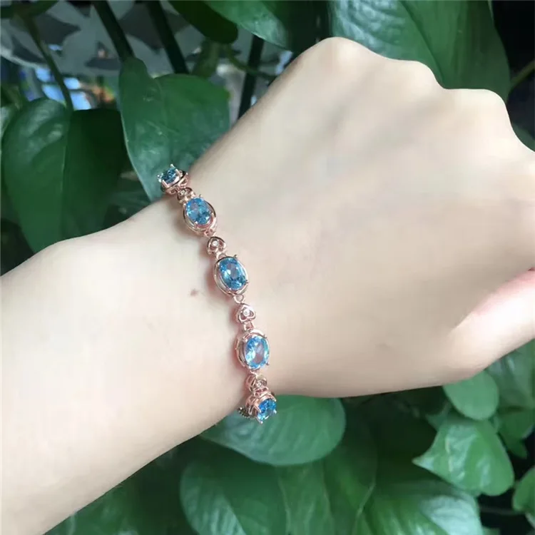 KJJEAXCMY fine jewelry 925 Чистое серебро с натуральным голубым топазом браслет ювелирные изделия золотистого и серебристого цвета. Qwxcvb