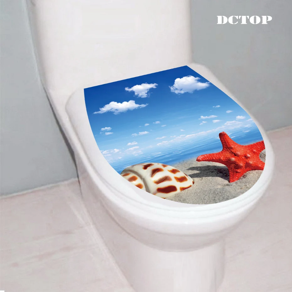 Голубое небо, Пляжная оболочка, морская звезда, Съемные 3D Виниловые Наклейки На туалет, туалет, пьедестал, сковорода, крышка для ванной, табурет, домашний декор, наклейка, обои