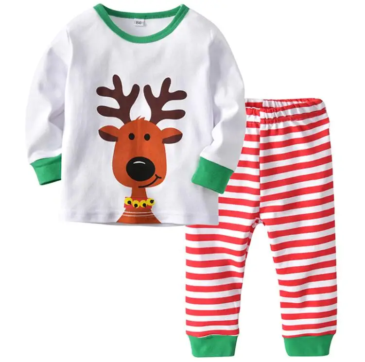 White Red Christmas Clothes Children's Clothing Girl Boy Christmas elk pajamas set Pajamas Set Baby Cotton Kids Home Suit - Цвет: White Red