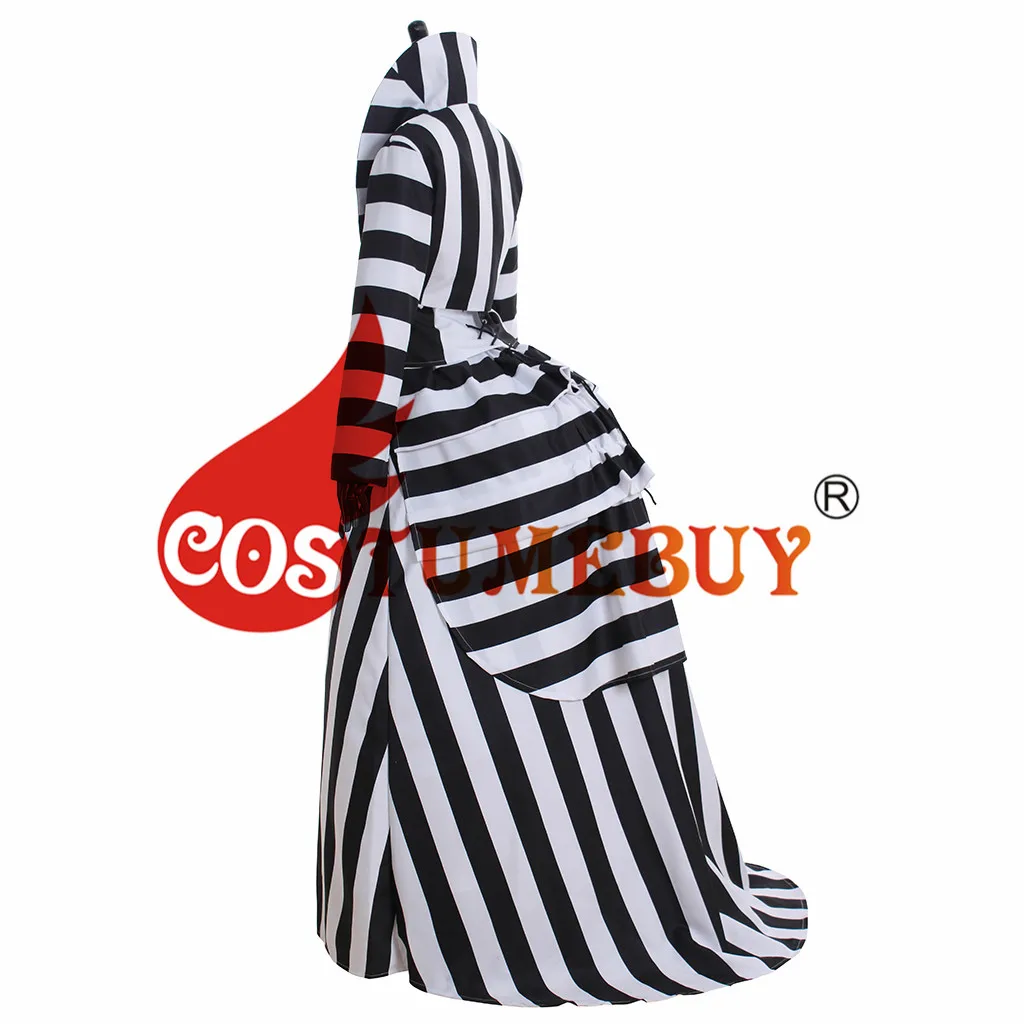 CostumeBuy фильм Beetlejuice косплей костюм Взрослый мужской Beetlejuice униот костюм женский средневековый черный белый в полоску платье L920