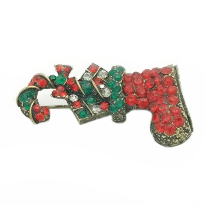 

Xmas Gifts Retro Bronze Rhinestone Crutch Boot Shoes Brooch Pin Christmas Brooches Jewelry Accessory