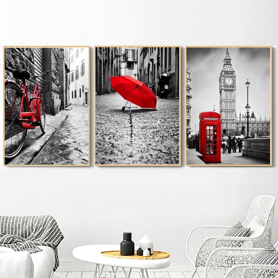 

Vintage Poster Landscape Bicycle Umbrella London Posters And Prints Wall Art Canvas Painting Wall Pictures For Living Room Decor