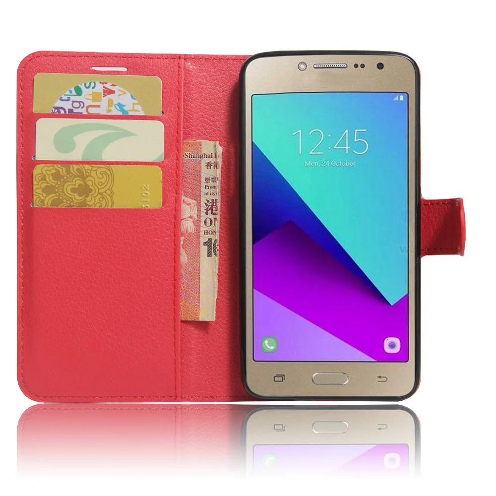 J2Prime Case for Samsung J2 Prime Grand Cases Wallet Card Stent Lichee Pattern Flip Leather Covers Protect Cover Black SM | Мобильные