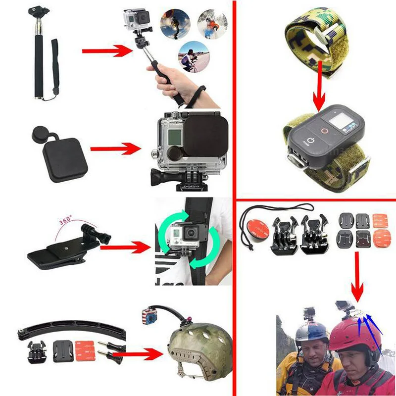 50 в 1 Gopro аксессуары грудь Ram крепление комплект для Gopro Hero 8 7 черный 5 xiaomi yi 4K Go Pro sony x3000 экшн аксессуар для камеры