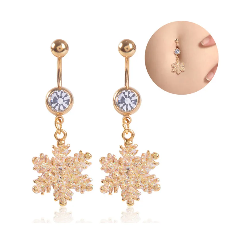 Женское кольцо в виде пупка со снежинками из нержавеющей стали Кристальные