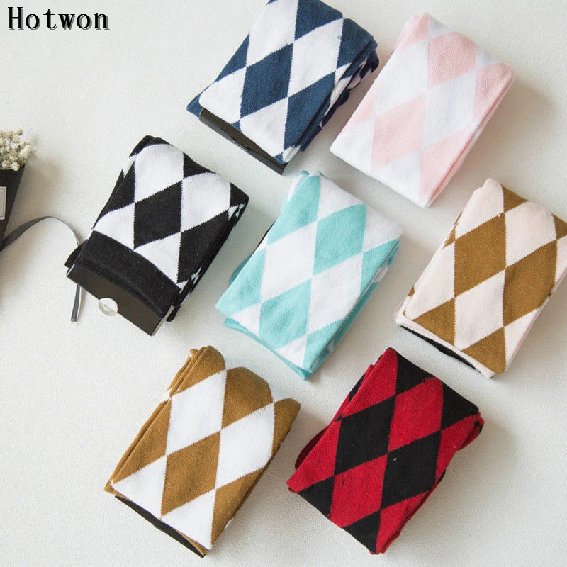 Женские клетчатые пикантные теплые носки выше колена до бедра высокие плотные